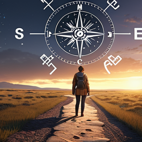A contemplative rehabilitation counselor stands at a metaphorical crossroads, reflecting on a long career path behind them. The path ahead opens into a bright, uncharted landscape, subtly showing digital symbols and new industry opportunities. A glowing compass points towards new horizons, symbolizing introspection, courage, and the start of a transformative journey. The mood is hopeful and serene, with soft, inspiring lighting.