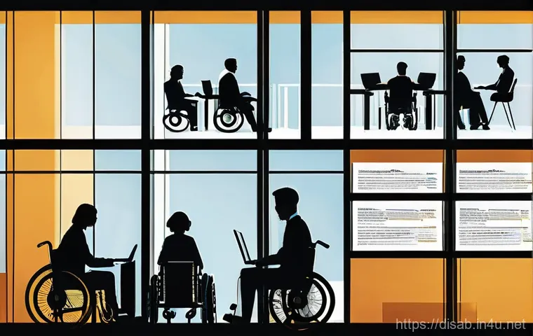 장애인재활상담사 실무 연수 - A vibrant scene inside a modern rehabilitation center where a professional rehabilitation counselor,...
