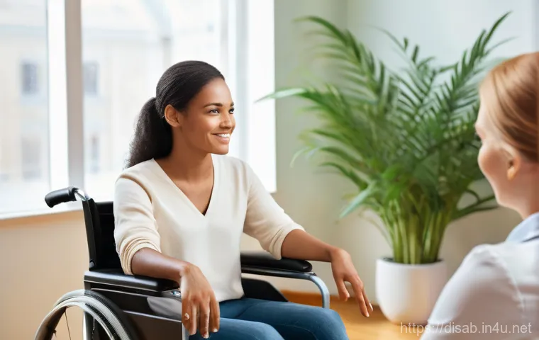 장애인재활상담사와 장애인 커뮤니티 - **Prompt 1: Empathetic Counseling for Individual Support**
A warm and brightly lit counseling ro...