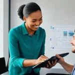 장애인재활상담사 직무별 역량 평가 - A disability rehabilitation counselor, a kind and professional woman in her late 30s, is seated at a...