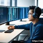 장애인재활상담사 커리어 개발 - **Prompt 1: Empowering Deaf IT Developer in a Modern Workspace**
    A young East Asian man, a deaf ...
