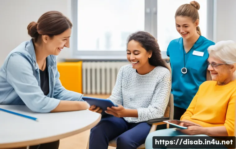 장애인재활상담사와 신체 장애 지원 - A mid-life individual who has recently acquired a disability, wearing comfortable, modest clothing, ...